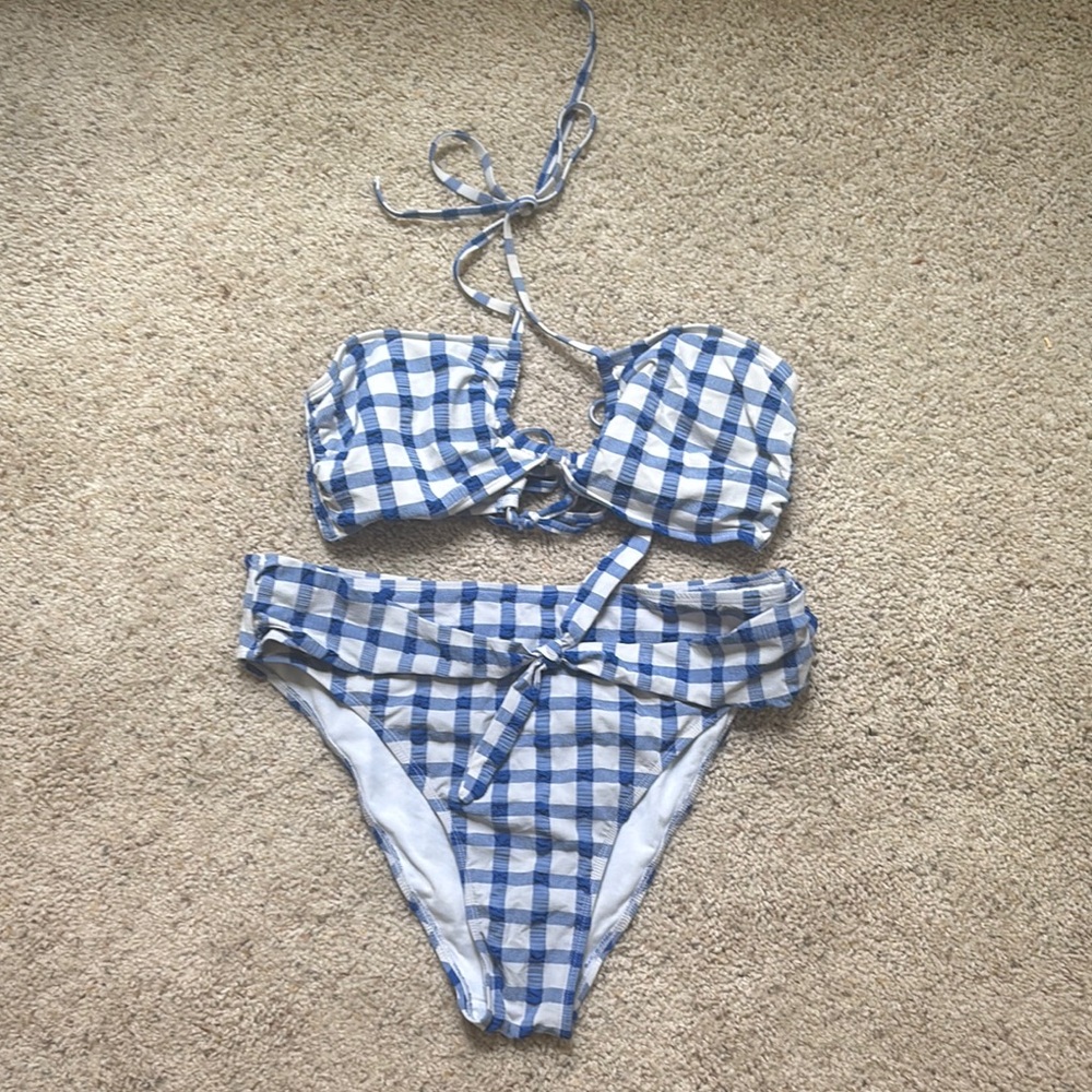 No Boundaries Blue and White Checkered Bikini